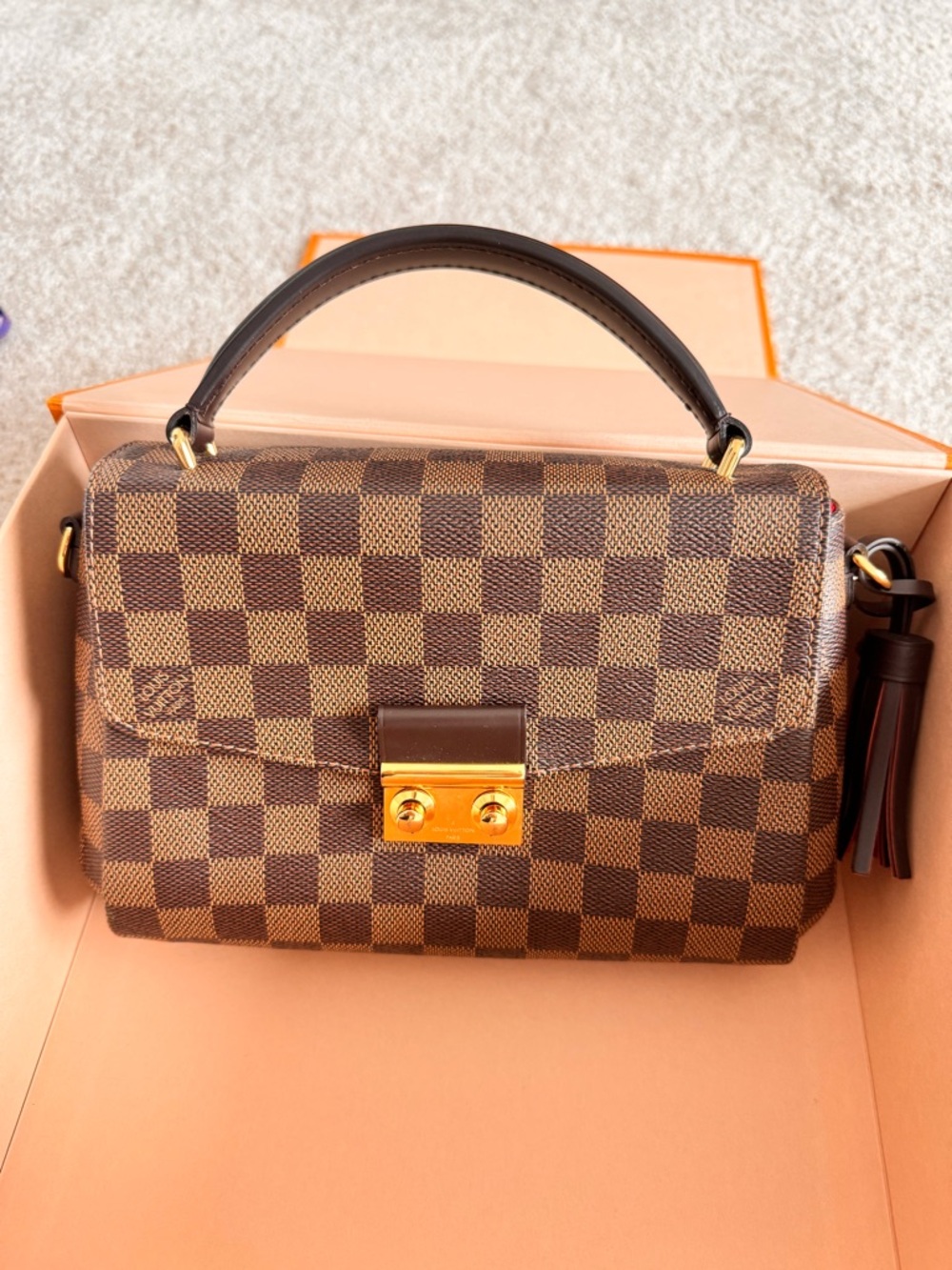 Louis Vuitton Brown Damier Ebene Small Top Handle Satchel with Gold Hardware - Picture 9 of 12